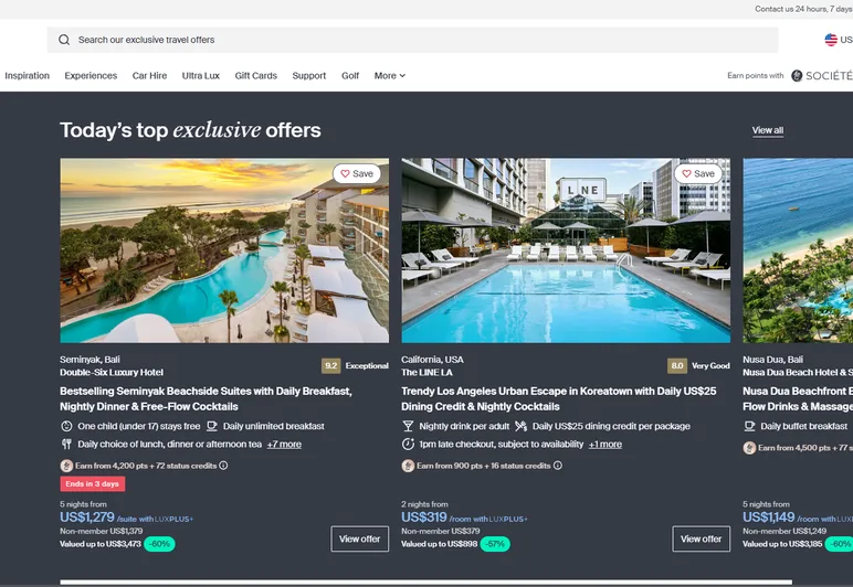 Luxury Escapes ecommerce homepage preview